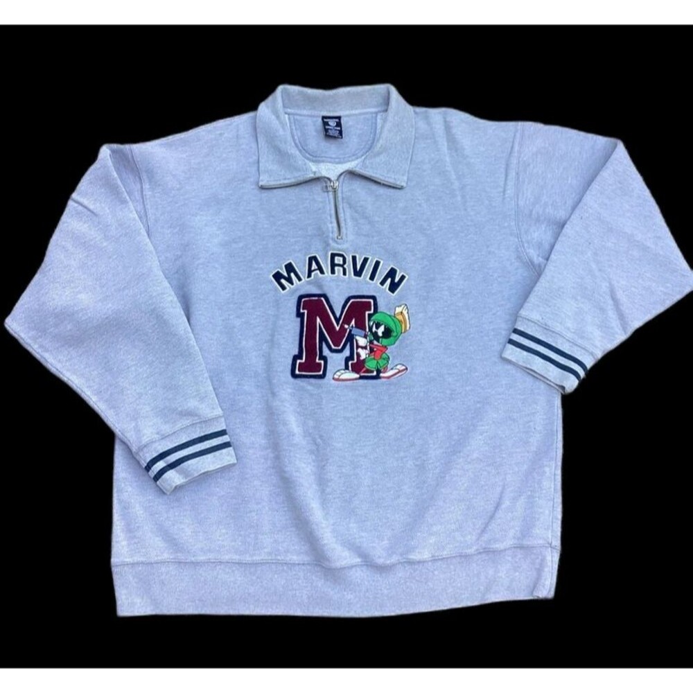 Marvin the Martian Quarter Zip Men's XL Sweatshirt Warner Bros Studio 1990s